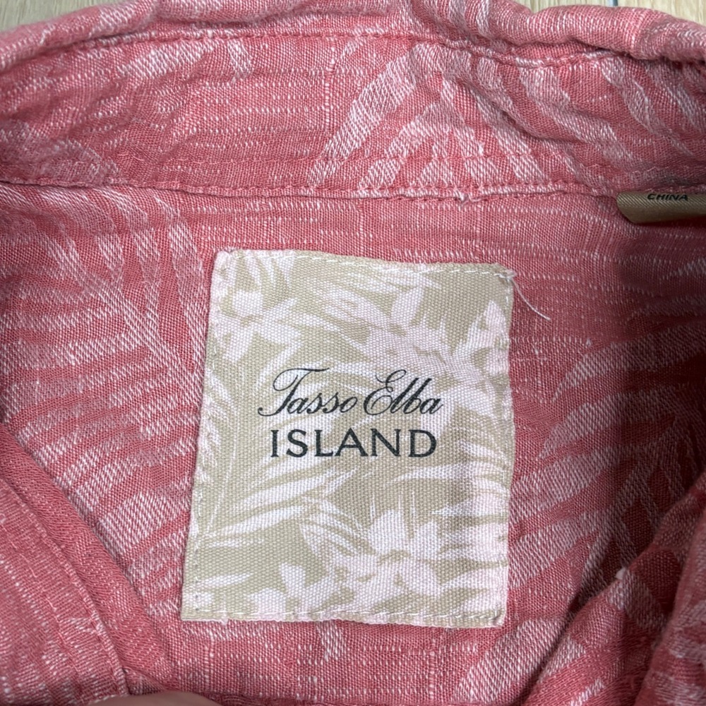 Tasso Elba Island Mens Silk Linen Tropical Palm Leaf Button Down Shirt Coral M - Picture 4 of 8